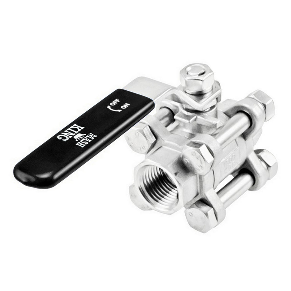 Stainless Steel 3-Piece Ball Valve - 1/2" Female NPT