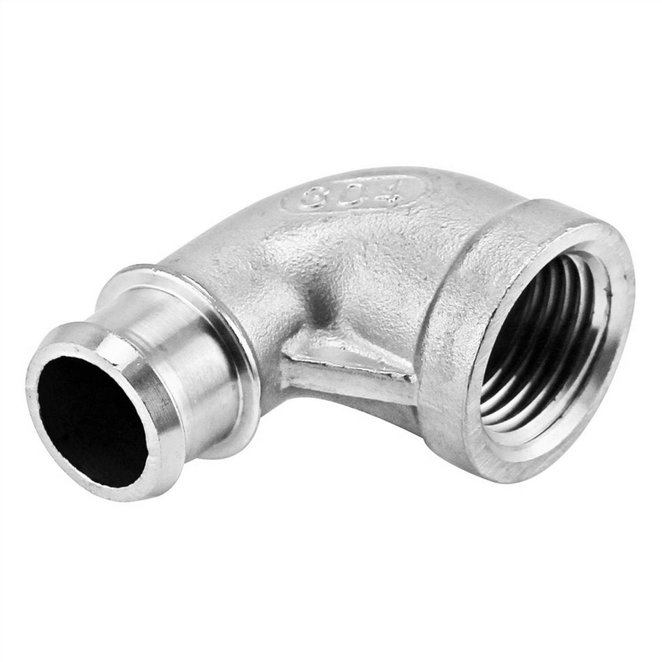 Stainless Steel High Flow 90° Elbow - 1/2" Female NPT X 5/8" OD Barb