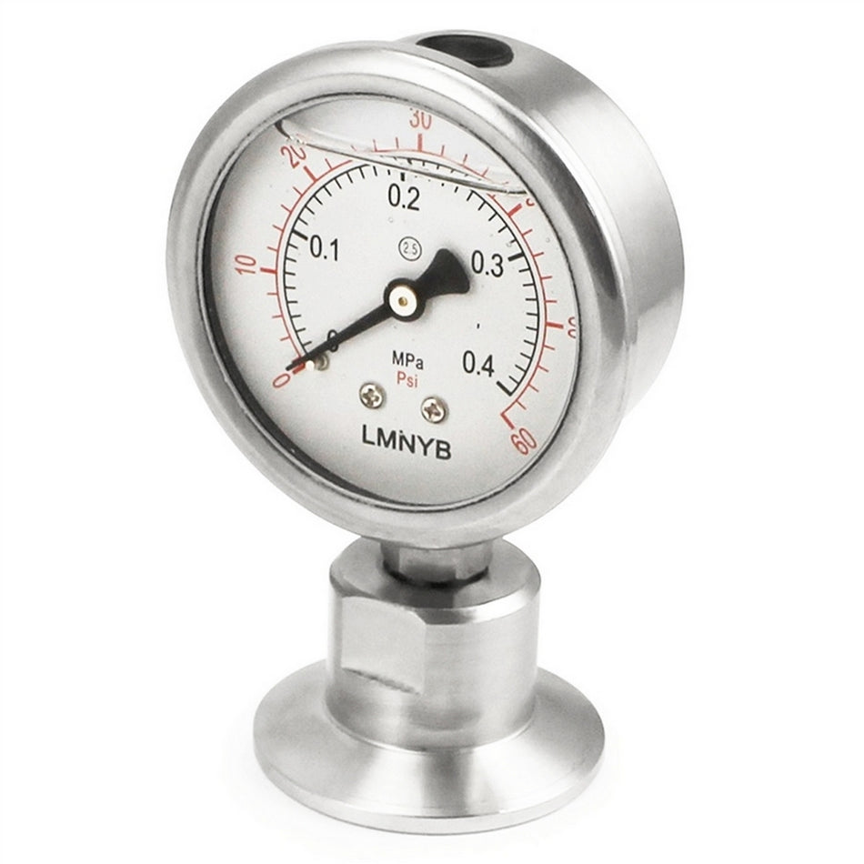 Stainless Steel Tri-Clover Pressure Gauge - 1.5" TC (0 - 60 PSI)