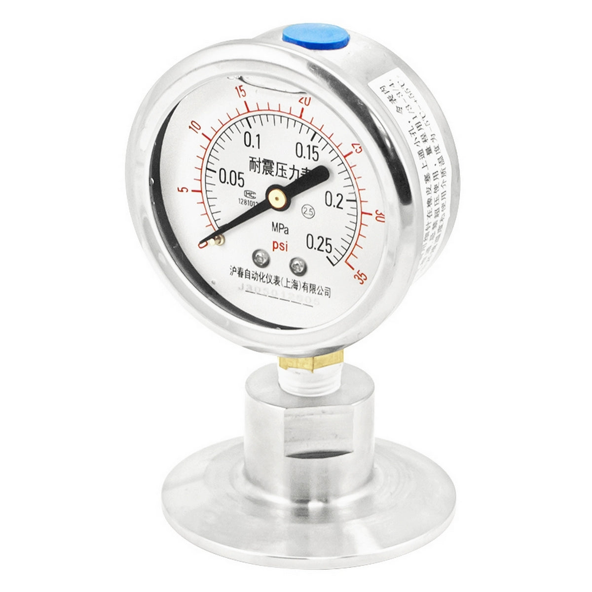 Stainless Steel Tri-Clover Pressure Gauge - 2" TC (0 - 35 PSI)