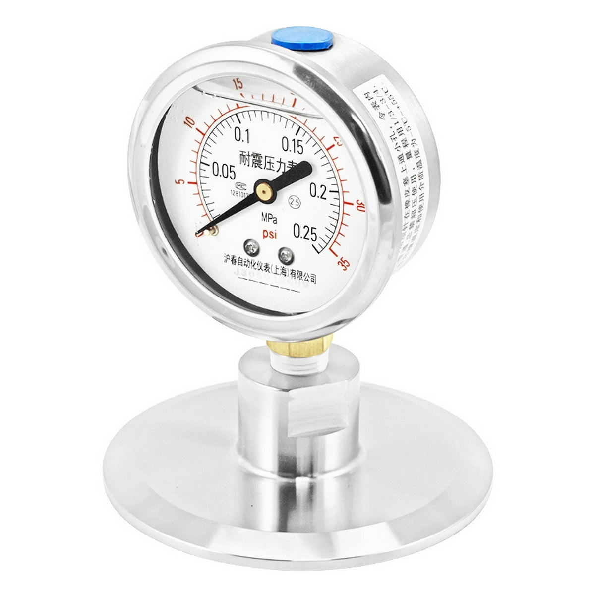 Stainless Steel Tri-Clover Pressure Gauge - 3" TC (0 - 35 PSI)
