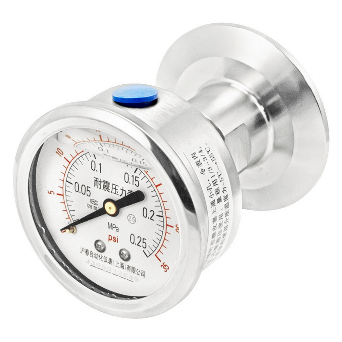 Stainless Steel Tri-Clover Pressure Gauge - 2" TC (0 - 35 PSI | Rear Mount)
