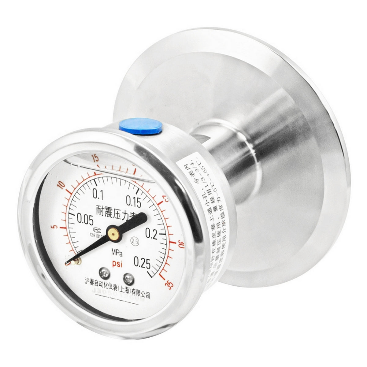 Stainless Steel Tri-Clover Pressure Gauge - 3" TC (0 - 35 PSI | Rear Mount)