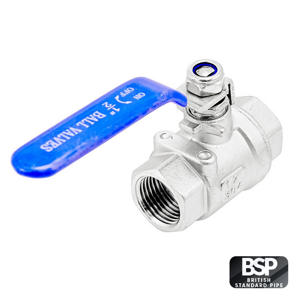 Stainless Steel 2-Piece Ball Valve - 1/2" Female BSP