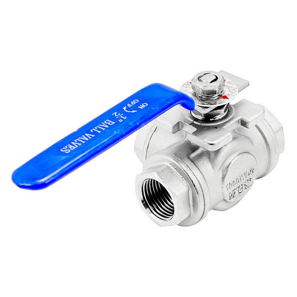 Stainless Steel 3-Way Ball Valve - 1/2" Female BSP (T-Type Design)