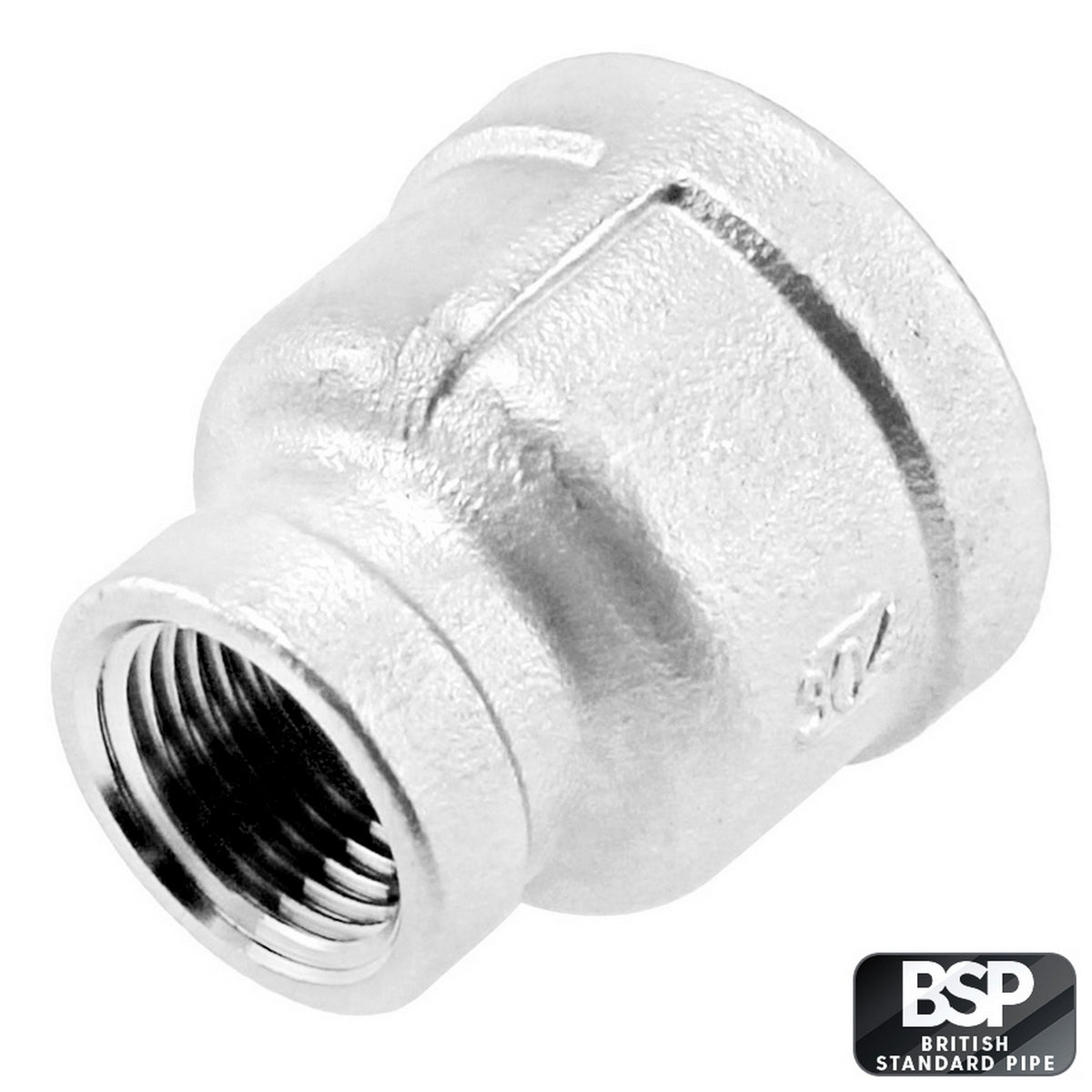 Stainless Steel Reducing Coupler - 1/2" Female BSP X 1/4" Female BSP