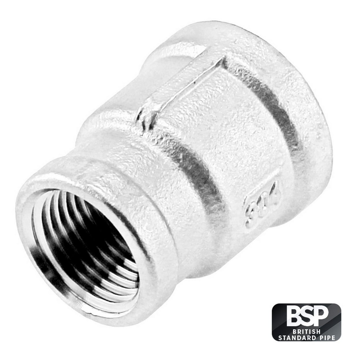 Stainless Steel Reducing Coupler - 1/2" Female BSP X 3/8" Female BSP
