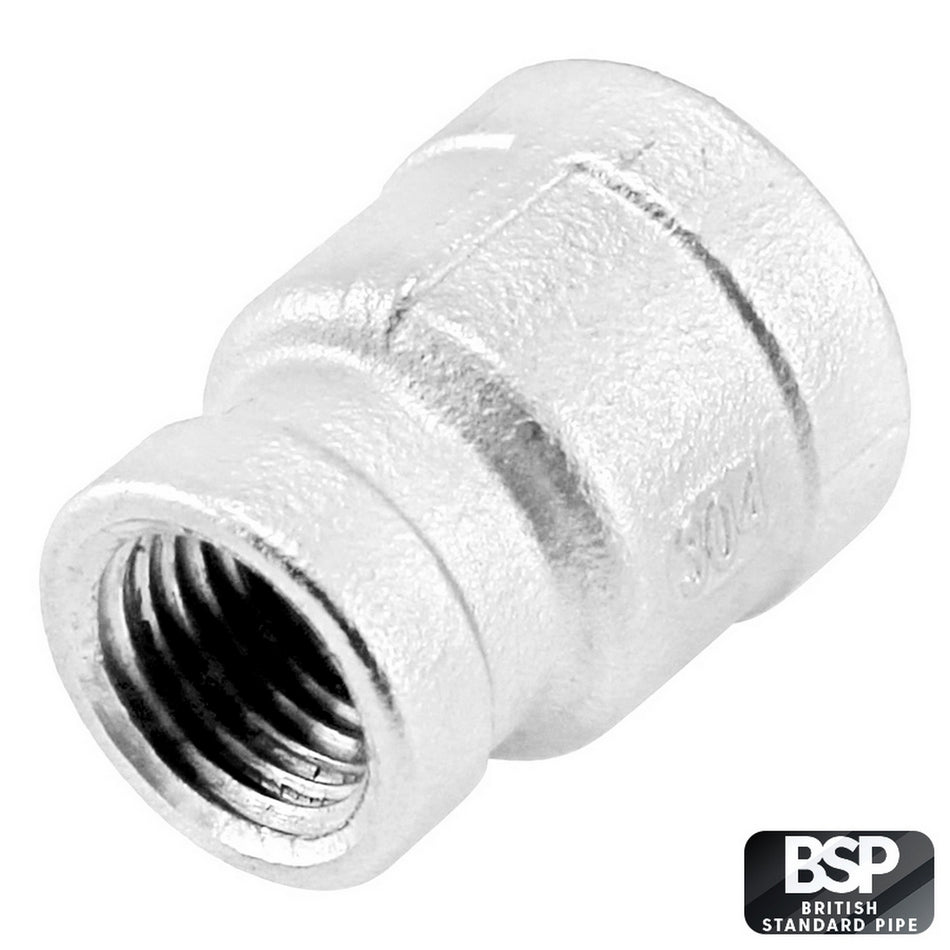 Stainless Steel Reducing Coupler - 3/8" Female BSP X 1/4" Female BSP