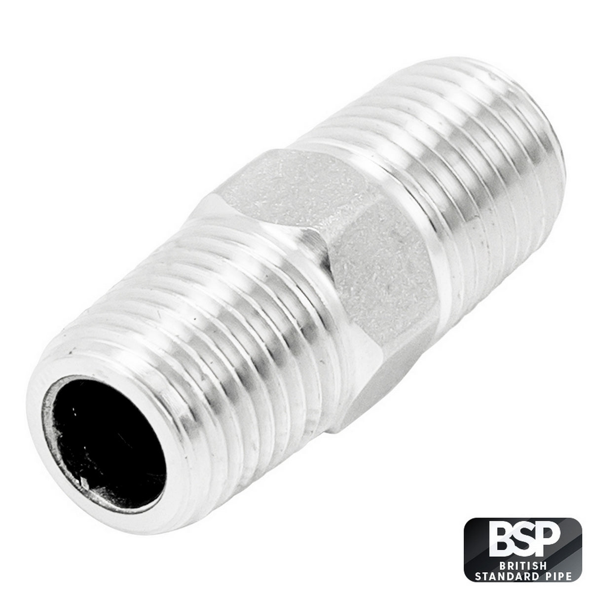 Stainless Steel Hex Nipple - 1/4" Male BSP (1 1/4")