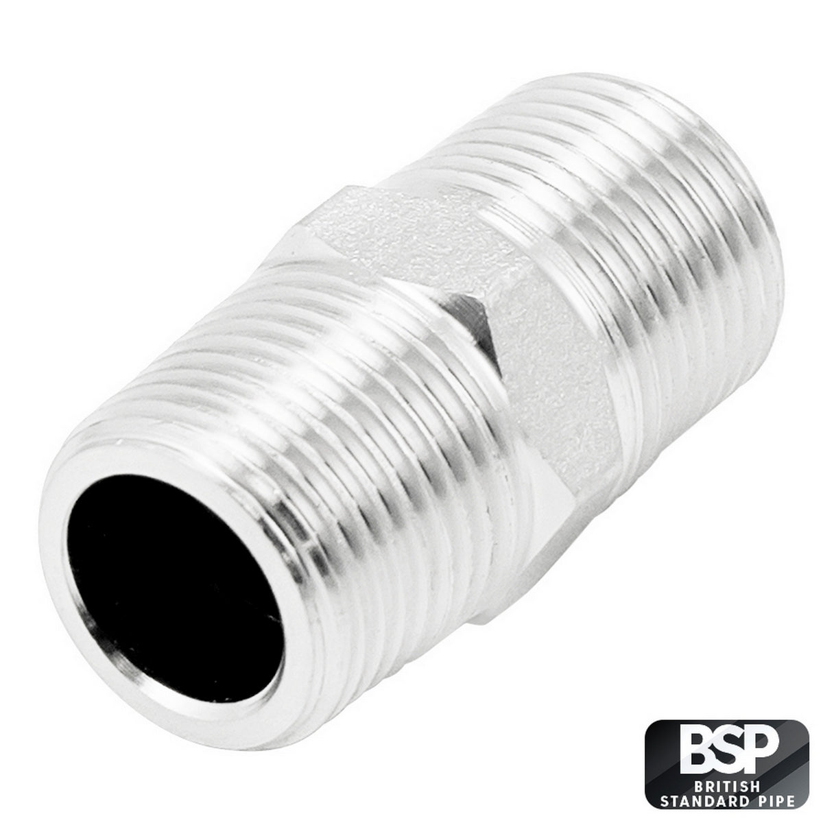 Stainless Steel Hex Nipple - 3/8" Male BSP (1 1/4")