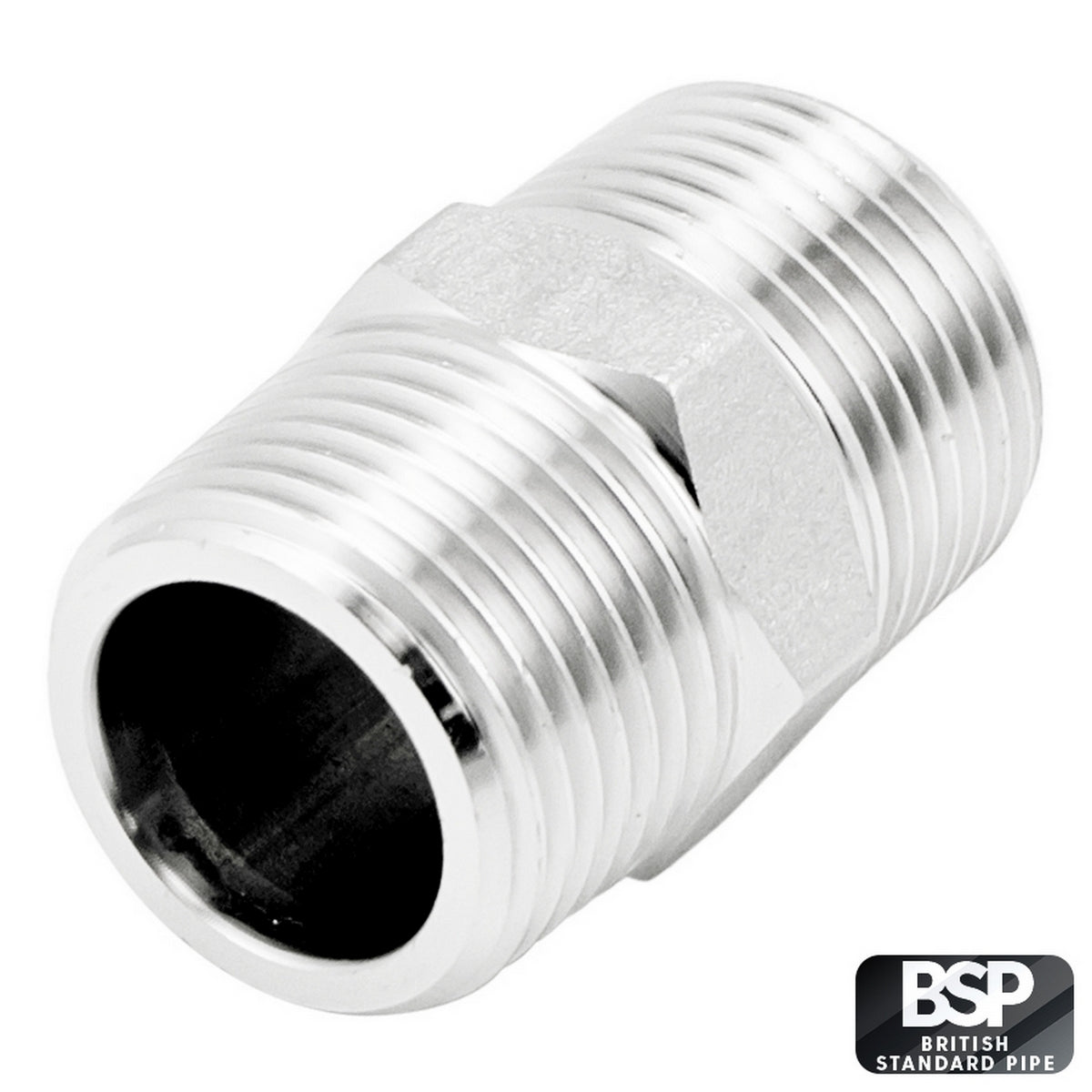 Stainless Steel Hex Nipple - 1/2" Male BSP (1 1/2")