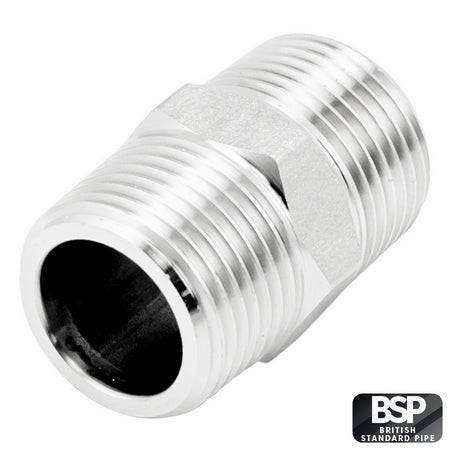 Stainless Steel Hex Nipple - 1/2" Male BSP (1 1/2")
