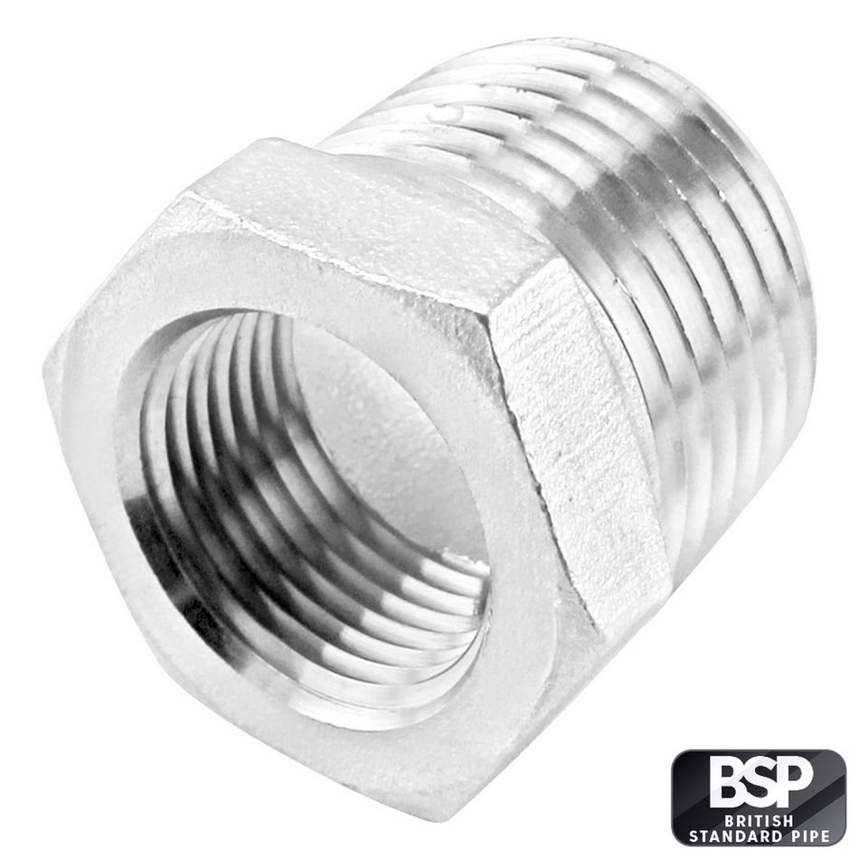 Stainless Steel Reducer Bushing - 1/4" Male BSP X 1/8" Female BSP