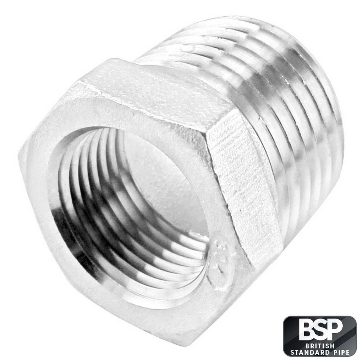 Stainless Steel Reducer Bushing - 3/8" Male BSP X 1/4" Female BSP