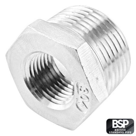 Stainless Steel Reducer Bushing - 1/2" Male BSP X 1/4" Female BSP