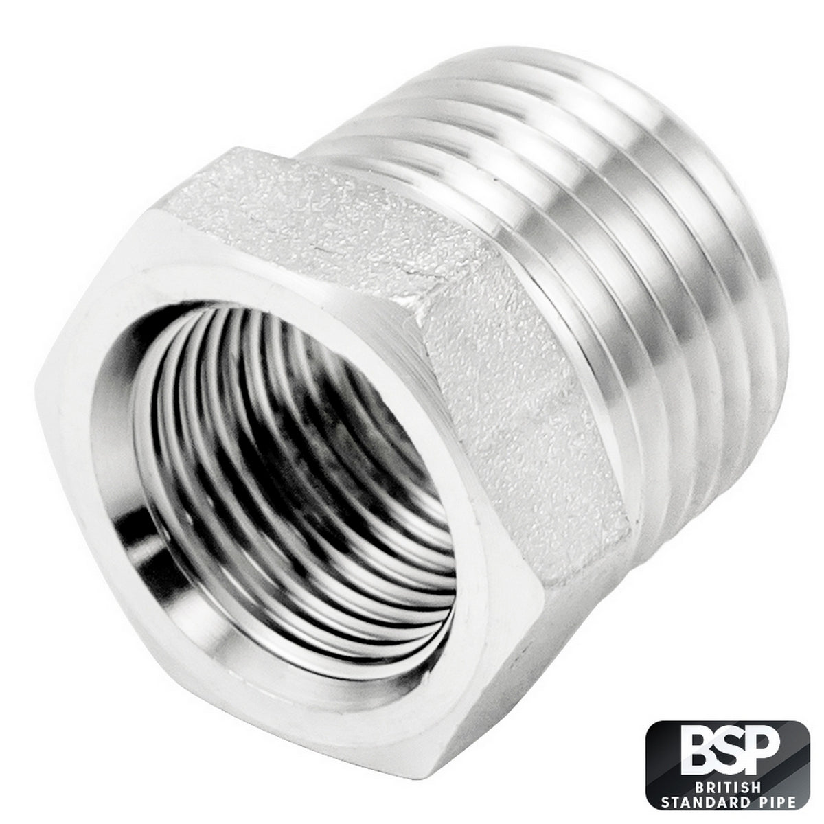 Stainless Steel Reducer Bushing - 1/2" Male BSP X 3/8" Female BSP