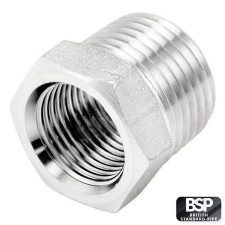 Stainless Steel Reducer Bushing - 1/2" Male BSP X 3/8" Female BSP