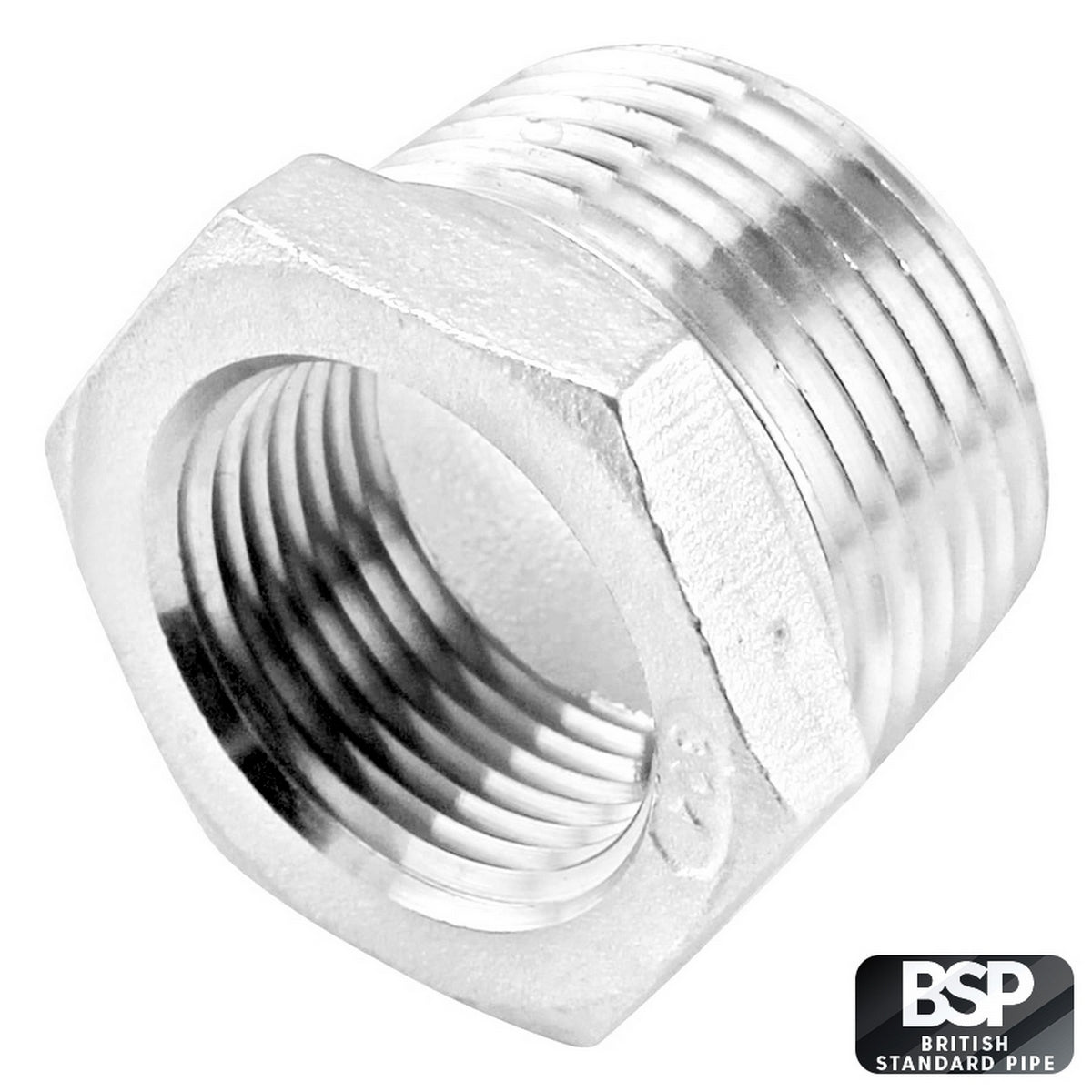 Stainless Steel Reducer Bushing - 3/4" Male BSP X 1/2" Female BSP
