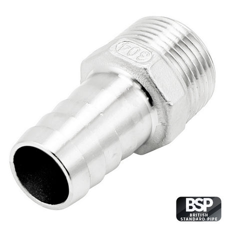 Stainless Steel Fitting - 1" Male BSP X 15/16" OD Barb