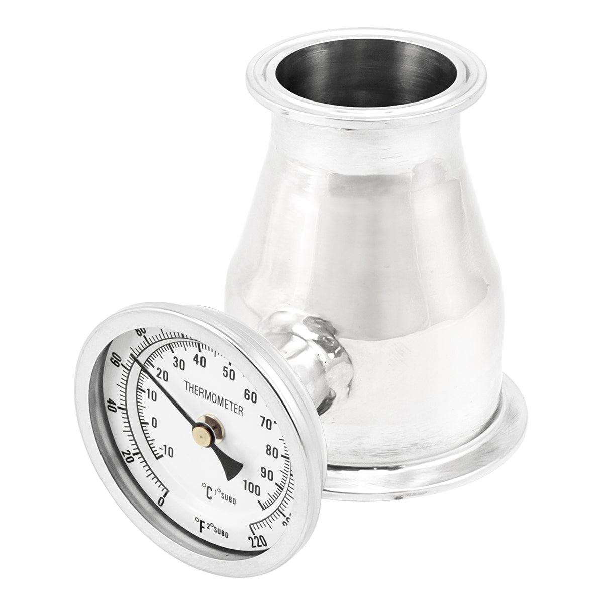 Stainless Steel Tri-Clover Concentric Reducer With Thermometer - 3" TC X 2" TC