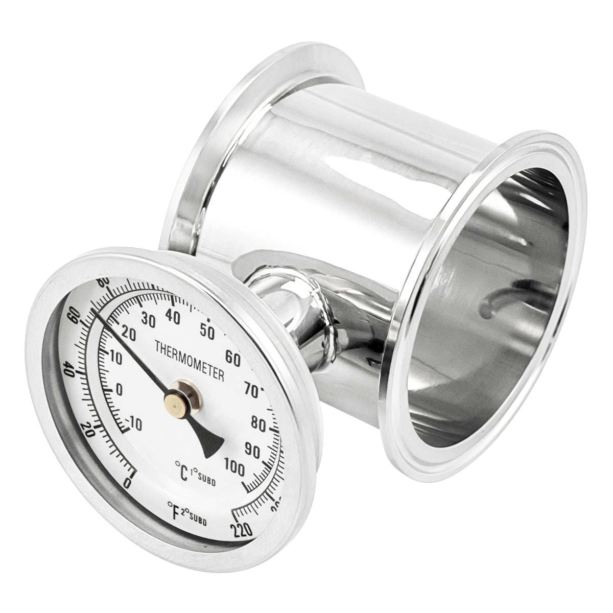 Stainless Steel Tri-Clover Extension Tube With Thermometer - 3" TC (2 3/4")