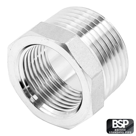 Stainless Steel Reducer Bushing - 1" Male BSP X 3/4" Female BSP