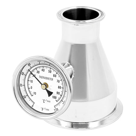 Stainless Steel Tri-Clover Concentric Reducer With Thermometer - 4" TC X 2" TC